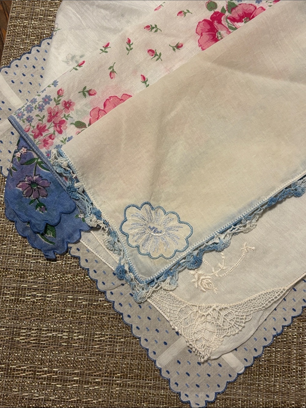 Vintage handkerchief bundle blue and white